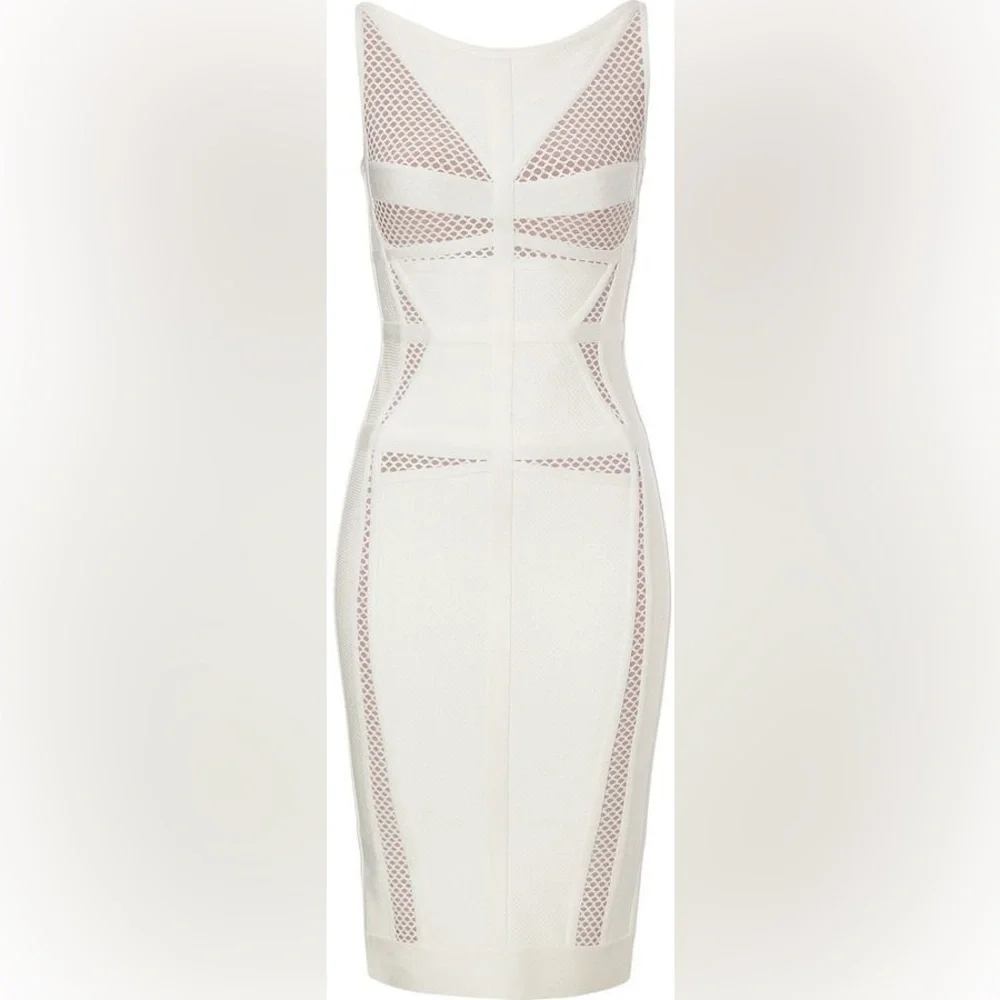 Herve Leger Cocktail Dress Bridal Shower - Sheath with Mesh Inserts - Picture 3 of 11